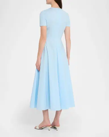 Oscar de la Renta Short-Sleeve Chine Cyclamen Cotton Poplin Midi Dress | Thumbnail 3 Oscar de la Renta Short-Sleeve Chine Cyclamen Cotton Poplin Midi Dress | Thumbnail 3