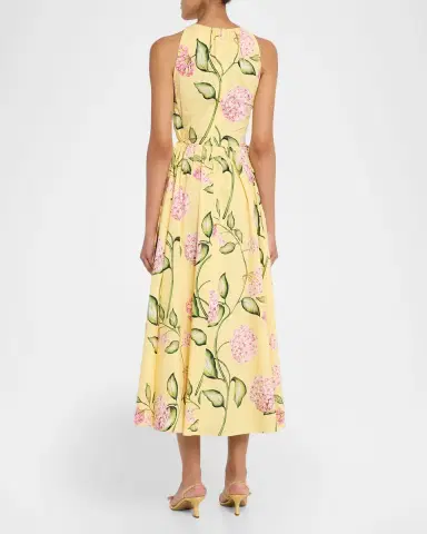 Oscar de la Renta Sleeveless Porcelain Flower Waist-Tie Midi Dress | Thumbnail 3 Oscar de la Renta Sleeveless Porcelain Flower Waist-Tie Midi Dress | Thumbnail 3