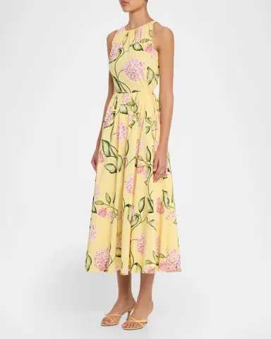 Oscar de la Renta Sleeveless Porcelain Flower Waist-Tie Midi Dress | Thumbnail 4 Oscar de la Renta Sleeveless Porcelain Flower Waist-Tie Midi Dress | Thumbnail 4