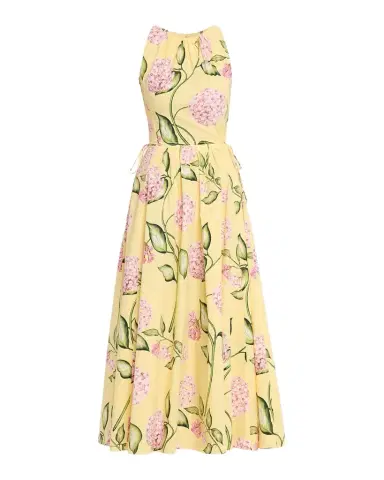 Oscar de la Renta Sleeveless Porcelain Flower Waist-Tie Midi Dress | Thumbnail 1 Oscar de la Renta Sleeveless Porcelain Flower Waist-Tie Midi Dress | Thumbnail 1