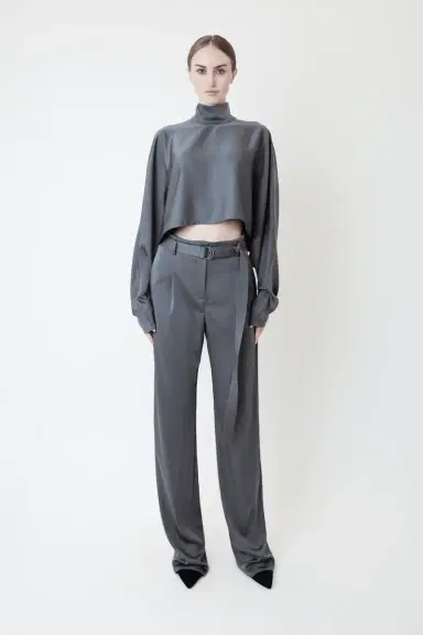 Lapointe Lightweight Satin Belted Pant | Thumbnail 2 Lapointe Lightweight Satin Belted Pant | Thumbnail 2