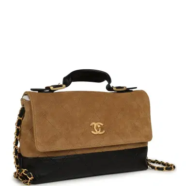 Chanel Chanel Coco Base Top Handle Flap Bag Brown Suede and Black Shiny Lambskin Brushed Gold Hardware | Thumbnail 2 Chanel Chanel Coco Base Top Handle Flap Bag Brown Suede and Black Shiny Lambskin Brushed Gold Hardware | Thumbnail 2