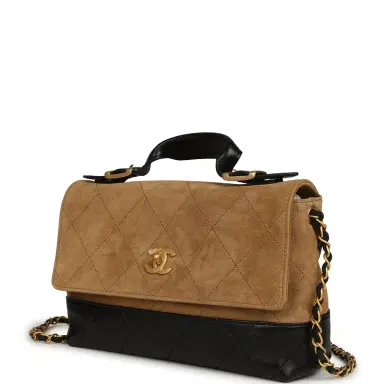Chanel Chanel Coco Base Top Handle Flap Bag Brown Suede and Black Shiny Lambskin Brushed Gold Hardware | Thumbnail 5 Chanel Chanel Coco Base Top Handle Flap Bag Brown Suede and Black Shiny Lambskin Brushed Gold Hardware | Thumbnail 5