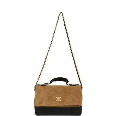Chanel Chanel Coco Base Top Handle Flap Bag Brown Suede and Black Shiny Lambskin Brushed Gold Hardware | Thumbnail 7 Chanel Chanel Coco Base Top Handle Flap Bag Brown Suede and Black Shiny Lambskin Brushed Gold Hardware | Thumbnail 7