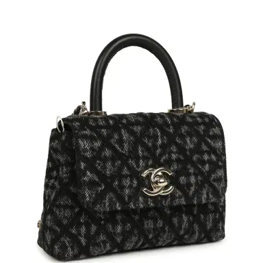Chanel Chanel Nano Coco Top Handle Flap Bag Black Washed Denim Light Gold Hardware | Thumbnail 2 Chanel Chanel Nano Coco Top Handle Flap Bag Black Washed Denim Light Gold Hardware | Thumbnail 2