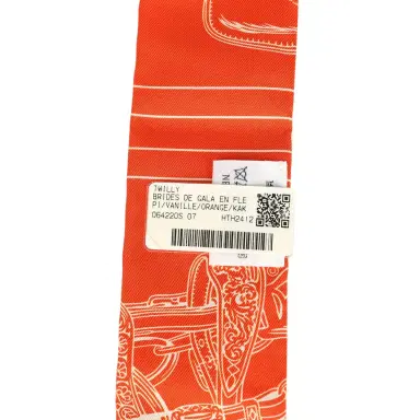HERMÈS Hermes "Brides de Gala En Fleur" Vanille, Orange and Kaki Multi Silk Twilly Pair | Thumbnail 5 HERMÈS Hermes "Brides de Gala En Fleur" Vanille, Orange and Kaki Multi Silk Twilly Pair | Thumbnail 5