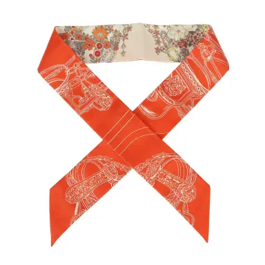 HERMÈS Hermes "Brides de Gala En Fleur" Vanille, Orange and Kaki Multi Silk Twilly Pair | Thumbnail 1 HERMÈS Hermes "Brides de Gala En Fleur" Vanille, Orange and Kaki Multi Silk Twilly Pair | Thumbnail 1