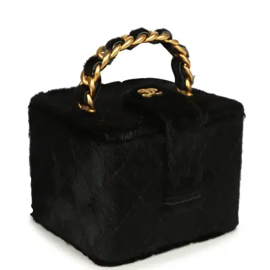 Chanel Vintage Chanel Square Vanity Box Black Pony Hair Antique Gold Hardware | Thumbnail 2 Chanel Vintage Chanel Square Vanity Box Black Pony Hair Antique Gold Hardware | Thumbnail 2