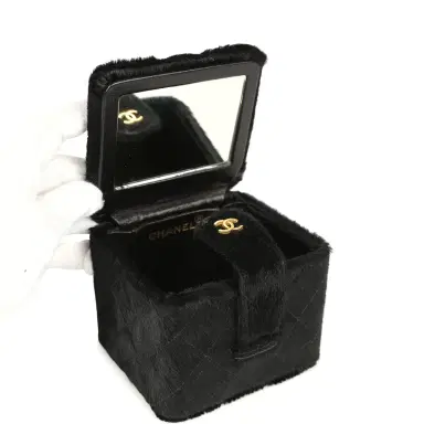 Chanel Vintage Chanel Square Vanity Box Black Pony Hair Antique Gold Hardware | Thumbnail 8 Chanel Vintage Chanel Square Vanity Box Black Pony Hair Antique Gold Hardware | Thumbnail 8