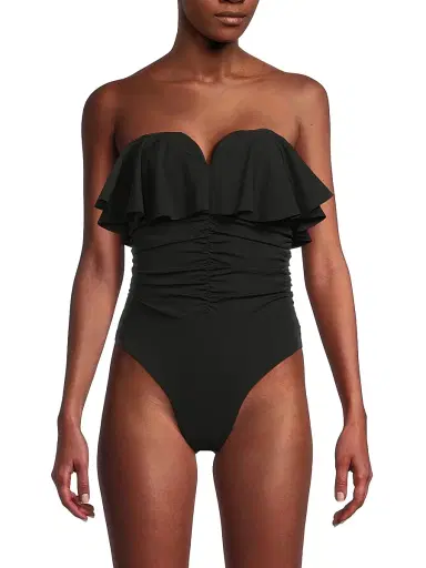 Milly Women's Glossy Strapless Ruffle One-Piece Swimsuit | Thumbnail 3 Milly Women's Glossy Strapless Ruffle One-Piece Swimsuit | Thumbnail 3