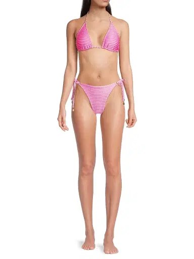 Milly Women's Stripe Triangle Bikini Top - Pink Multi - Size XS | Thumbnail 2 Milly Women's Stripe Triangle Bikini Top - Pink Multi - Size XS | Thumbnail 2