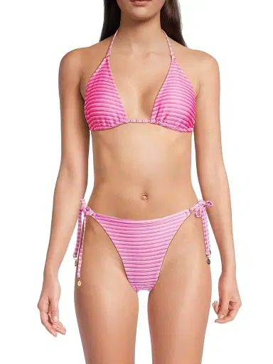 Milly Women's Stripe Triangle Bikini Top - Pink Multi - Size XS | Thumbnail 3 Milly Women's Stripe Triangle Bikini Top - Pink Multi - Size XS | Thumbnail 3