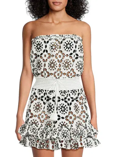 Milly Women's Verity Two-Tone Circle Eyelet Cover-Up Minidress - White Black | Thumbnail 3 Milly Women's Verity Two-Tone Circle Eyelet Cover-Up Minidress - White Black | Thumbnail 3