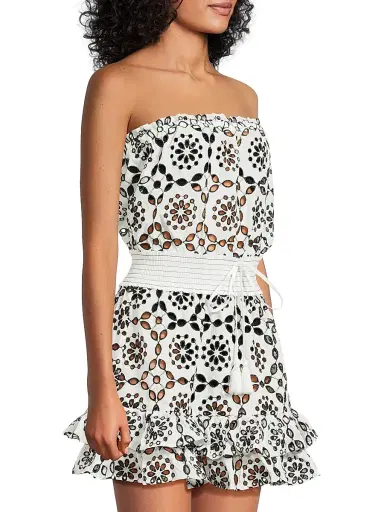 Milly Women's Verity Two-Tone Circle Eyelet Cover-Up Minidress - White Black | Thumbnail 4 Milly Women's Verity Two-Tone Circle Eyelet Cover-Up Minidress - White Black | Thumbnail 4