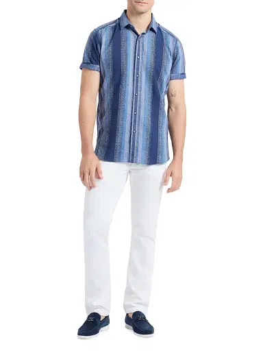 Robert Graham Men's Pembroke Striped Cotton Short-Sleeve Shirt - Indigo | Thumbnail 2 Robert Graham Men's Pembroke Striped Cotton Short-Sleeve Shirt - Indigo | Thumbnail 2