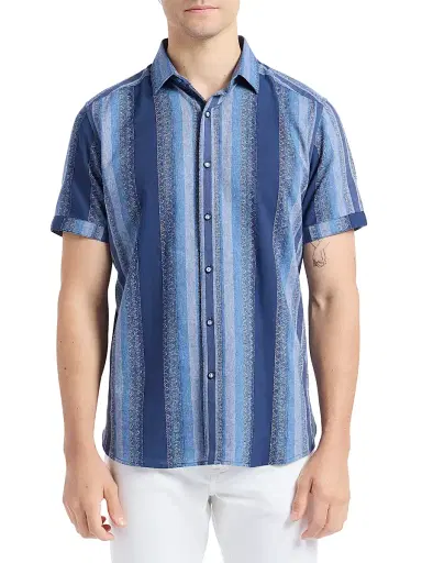 Robert Graham Men's Pembroke Striped Cotton Short-Sleeve Shirt - Indigo | Thumbnail 3 Robert Graham Men's Pembroke Striped Cotton Short-Sleeve Shirt - Indigo | Thumbnail 3
