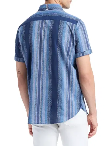 Robert Graham Men's Pembroke Striped Cotton Short-Sleeve Shirt - Indigo | Thumbnail 5 Robert Graham Men's Pembroke Striped Cotton Short-Sleeve Shirt - Indigo | Thumbnail 5