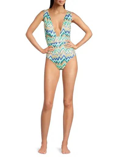 Milly Women's Chevron V-Neck One-Piece Swimsuit - Tropical Multi - Size Large | Thumbnail 2 Milly Women's Chevron V-Neck One-Piece Swimsuit - Tropical Multi - Size Large | Thumbnail 2