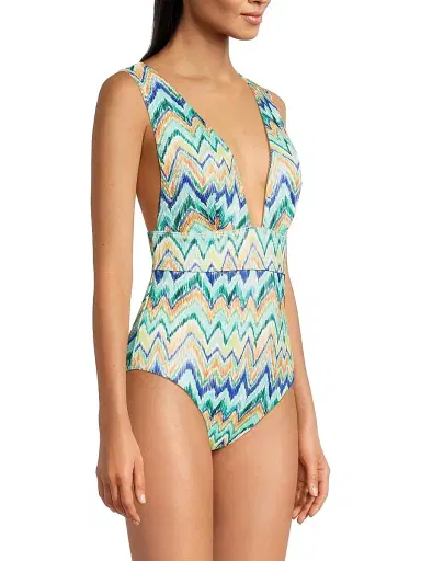 Milly Women's Chevron V-Neck One-Piece Swimsuit - Tropical Multi - Size Large | Thumbnail 4 Milly Women's Chevron V-Neck One-Piece Swimsuit - Tropical Multi - Size Large | Thumbnail 4