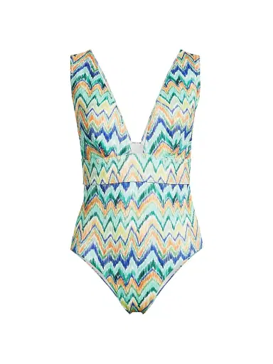 Milly Women's Chevron V-Neck One-Piece Swimsuit - Tropical Multi - Size Large | Thumbnail 1 Milly Women's Chevron V-Neck One-Piece Swimsuit - Tropical Multi - Size Large | Thumbnail 1