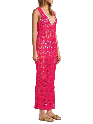 Milly Women's Floral Crochet Cover-Up Midi-Dress - Pink | Thumbnail 4 Milly Women's Floral Crochet Cover-Up Midi-Dress - Pink | Thumbnail 4