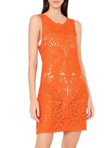 Milly Women's Crochet Cotton Cover-Up Minidress - Orange | Thumbnail 4 Milly Women's Crochet Cotton Cover-Up Minidress - Orange | Thumbnail 4
