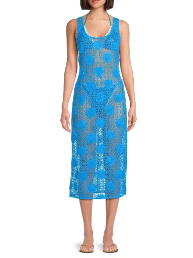 Milly Women's 3D Floral Crochet Cover-Up Dress - Blue | Thumbnail 2 Milly Women's 3D Floral Crochet Cover-Up Dress - Blue | Thumbnail 2