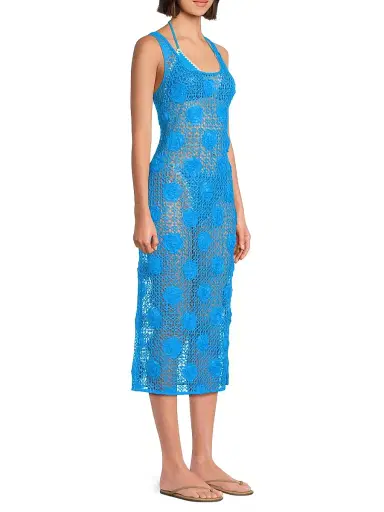 Milly Women's 3D Floral Crochet Cover-Up Dress - Blue | Thumbnail 4 Milly Women's 3D Floral Crochet Cover-Up Dress - Blue | Thumbnail 4