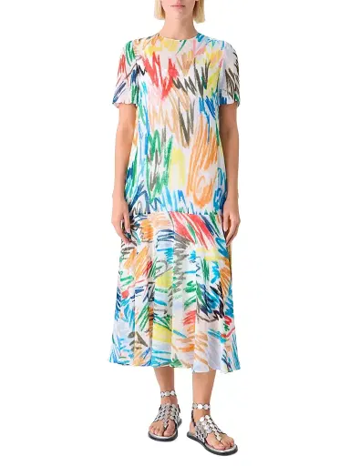 Akris punto Women's Abstract Georgette Crewneck Midi-Dress - Cream Multi - Size 10 | Thumbnail 2 Akris punto Women's Abstract Georgette Crewneck Midi-Dress - Cream Multi - Size 10 | Thumbnail 2