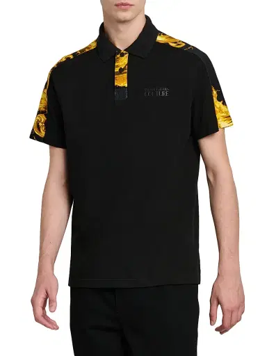Versace Jeans Couture Men's Cotton Polo Shirt - Black Gold - Size Small | Thumbnail 4 Versace Jeans Couture Men's Cotton Polo Shirt - Black Gold - Size Small | Thumbnail 4