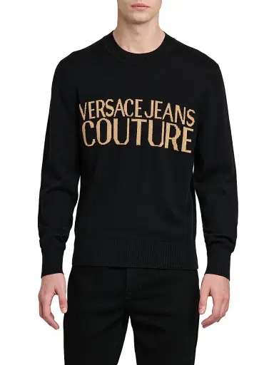 Versace Jeans Couture Men's Logo Cotton-Cashmere Crewneck Sweater - Black Gold | Thumbnail 3 Versace Jeans Couture Men's Logo Cotton-Cashmere Crewneck Sweater - Black Gold | Thumbnail 3