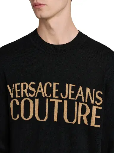 Versace Jeans Couture Men's Logo Cotton-Cashmere Crewneck Sweater - Black Gold | Thumbnail 6 Versace Jeans Couture Men's Logo Cotton-Cashmere Crewneck Sweater - Black Gold | Thumbnail 6