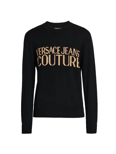 Versace Jeans Couture Men's Logo Cotton-Cashmere Crewneck Sweater - Black Gold | Thumbnail 1 Versace Jeans Couture Men's Logo Cotton-Cashmere Crewneck Sweater - Black Gold | Thumbnail 1