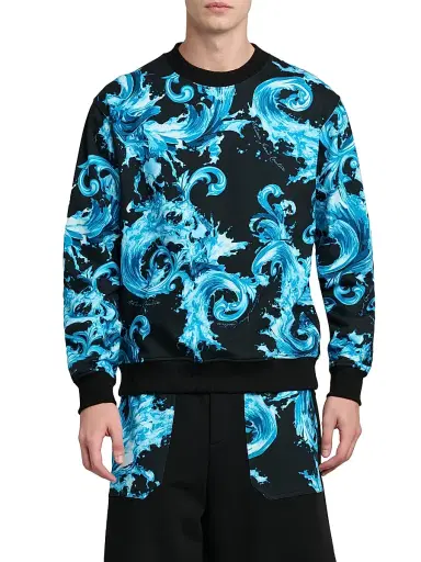 Versace Jeans Couture Men's Filigree Stretch-Cotton Crewneck Sweatshirt | Thumbnail 3 Versace Jeans Couture Men's Filigree Stretch-Cotton Crewneck Sweatshirt | Thumbnail 3