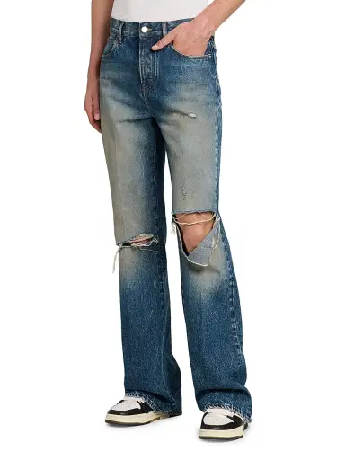 Amiri Men's Slashed Distressed Denim Bootcut Jeans - Denim Lapis | Thumbnail 4 Amiri Men's Slashed Distressed Denim Bootcut Jeans - Denim Lapis | Thumbnail 4