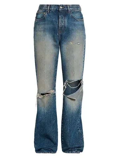 Amiri Men's Slashed Distressed Denim Bootcut Jeans - Denim Lapis | Thumbnail 1 Amiri Men's Slashed Distressed Denim Bootcut Jeans - Denim Lapis | Thumbnail 1