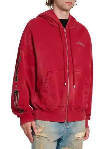 Amiri Men's Bones Studded Cotton Zip-Up Hoodie - Redrose | Thumbnail 4 Amiri Men's Bones Studded Cotton Zip-Up Hoodie - Redrose | Thumbnail 4