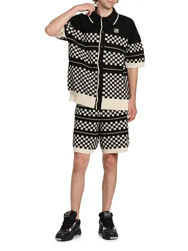 Amiri Men's Checkered Wool Knit Button-Front Shirt - Black | Thumbnail 2 Amiri Men's Checkered Wool Knit Button-Front Shirt - Black | Thumbnail 2