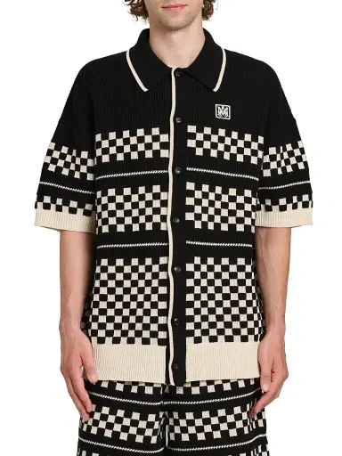 Amiri Men's Checkered Wool Knit Button-Front Shirt - Black | Thumbnail 3 Amiri Men's Checkered Wool Knit Button-Front Shirt - Black | Thumbnail 3