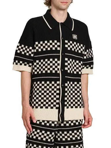 Amiri Men's Checkered Wool Knit Button-Front Shirt - Black | Thumbnail 4 Amiri Men's Checkered Wool Knit Button-Front Shirt - Black | Thumbnail 4