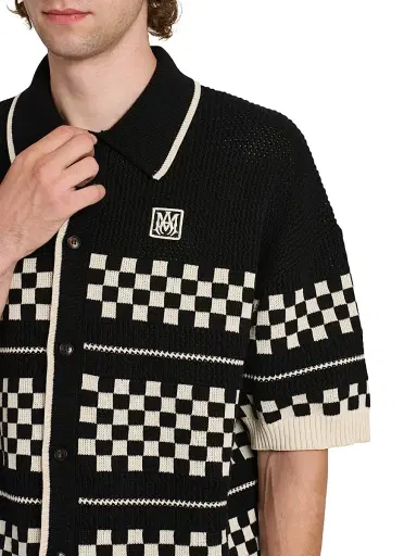 Amiri Men's Checkered Wool Knit Button-Front Shirt - Black | Thumbnail 6 Amiri Men's Checkered Wool Knit Button-Front Shirt - Black | Thumbnail 6
