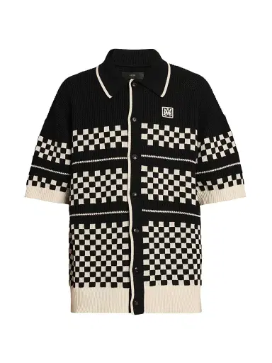 Amiri Men's Checkered Wool Knit Button-Front Shirt - Black | Thumbnail 1 Amiri Men's Checkered Wool Knit Button-Front Shirt - Black | Thumbnail 1