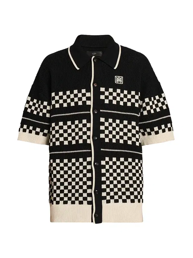 Men's Checkered Wool Knit Button-Front Shirt - Black Men's Checkered Wool Knit Button-Front Shirt - Black