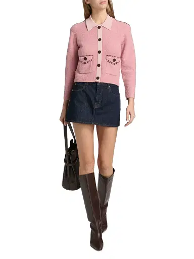 L'AGENCE Women's Poetry Crop Cardigan - Mauve Rose Dark Brown | Thumbnail 2 L'AGENCE Women's Poetry Crop Cardigan - Mauve Rose Dark Brown | Thumbnail 2