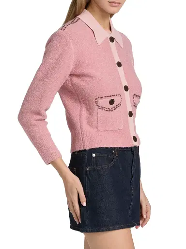 L'AGENCE Women's Poetry Crop Cardigan - Mauve Rose Dark Brown | Thumbnail 4 L'AGENCE Women's Poetry Crop Cardigan - Mauve Rose Dark Brown | Thumbnail 4