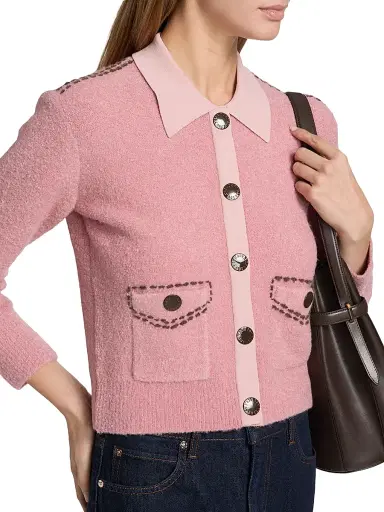 L'AGENCE Women's Poetry Crop Cardigan - Mauve Rose Dark Brown | Thumbnail 6 L'AGENCE Women's Poetry Crop Cardigan - Mauve Rose Dark Brown | Thumbnail 6