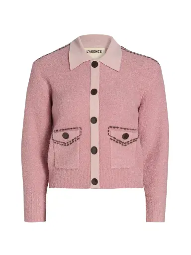 L'AGENCE Women's Poetry Crop Cardigan - Mauve Rose Dark Brown | Thumbnail 1 L'AGENCE Women's Poetry Crop Cardigan - Mauve Rose Dark Brown | Thumbnail 1