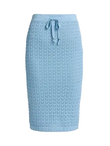 L'AGENCE Women's Lacen Pointelle-Knit Knee-Length Skirt - Pale Blue Gold | Thumbnail 1 L'AGENCE Women's Lacen Pointelle-Knit Knee-Length Skirt - Pale Blue Gold | Thumbnail 1