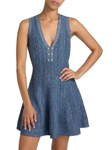 Milly Women's Shelby Pinstriped Knit Fit & Flare Minidress - Blue Multi | Thumbnail 3 Milly Women's Shelby Pinstriped Knit Fit & Flare Minidress - Blue Multi | Thumbnail 3