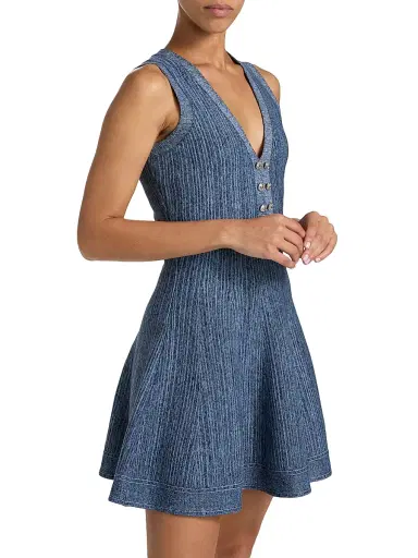 Milly Women's Shelby Pinstriped Knit Fit & Flare Minidress - Blue Multi | Thumbnail 4 Milly Women's Shelby Pinstriped Knit Fit & Flare Minidress - Blue Multi | Thumbnail 4